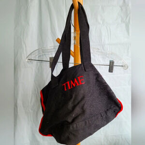 Time Magazine Black and Red Small Cloth Duffle Bag Zipper top Small side pocket